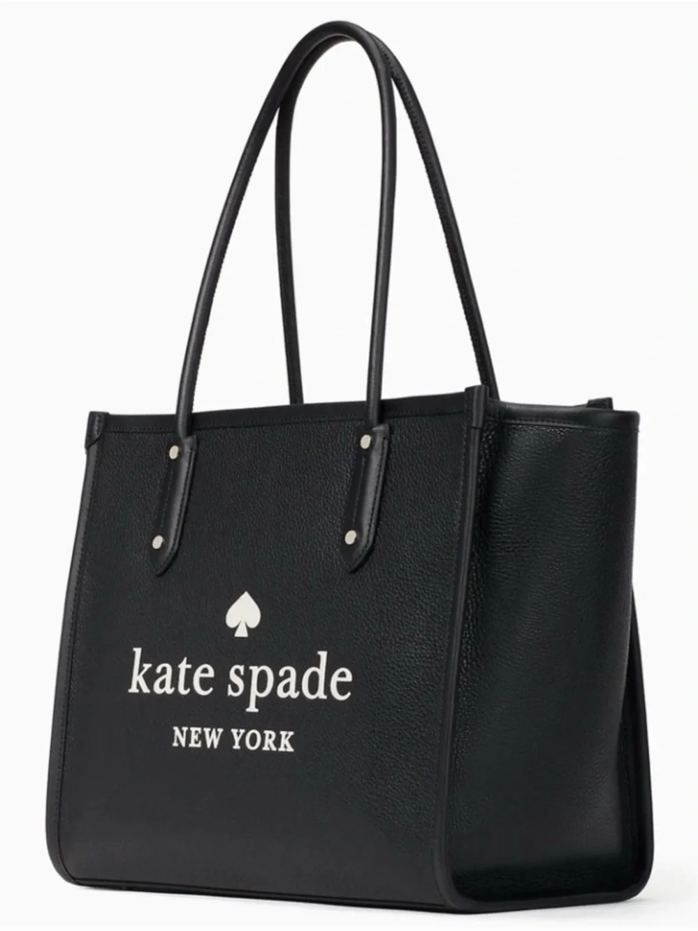 Kate Spade Ella Tote Black Pebbled Leather Logo with White Print